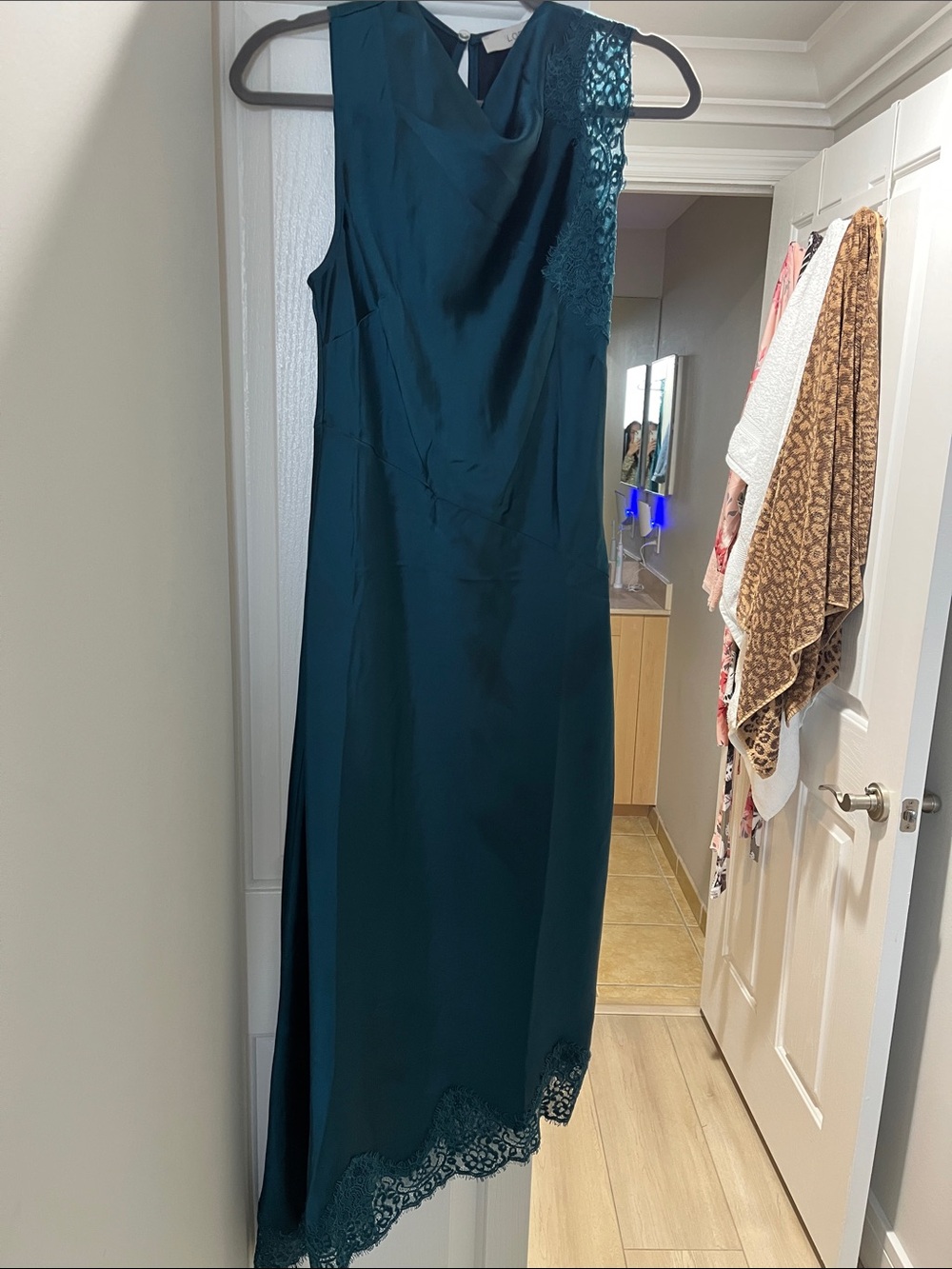 Loft Elegant Teal Lace-Trim Sleeveless Dress